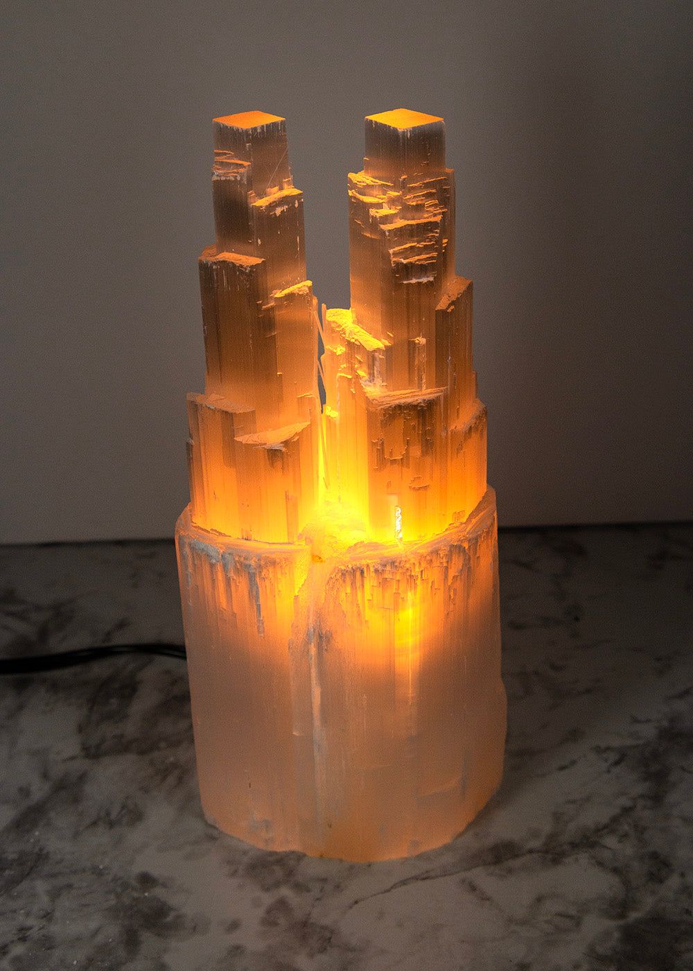 Selenite Twin Tower Lamp