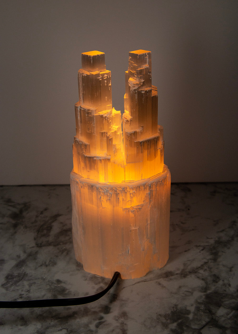 Selenite Twin Tower Lamp