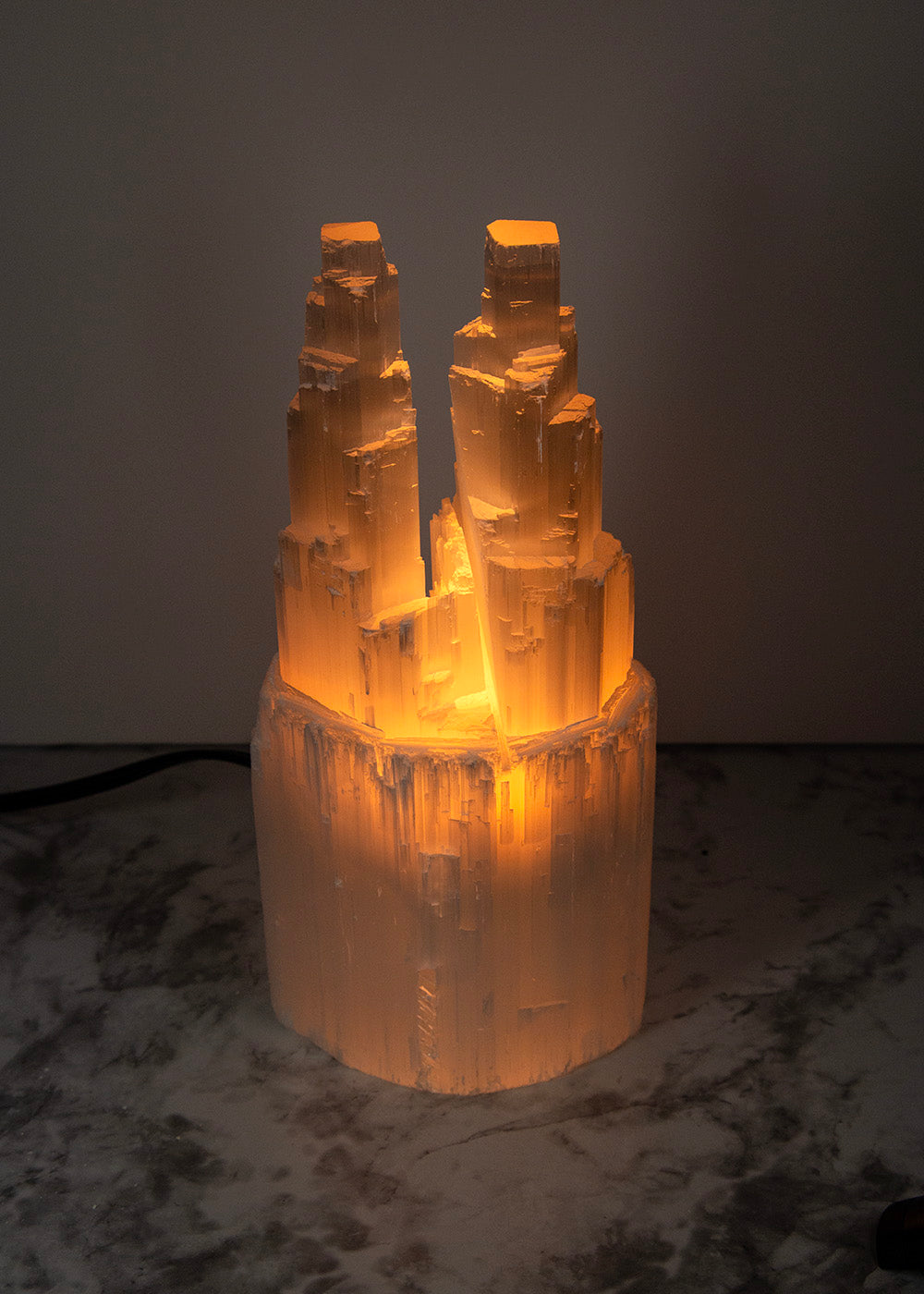 Selenite Twin Tower Lamp